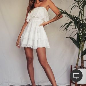 NWT Lulus True Lover White Burnout Floral Ruffled Strapless Mini Dress